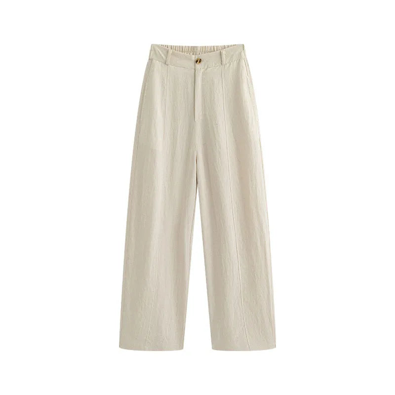 Women's Linen Lyocell Blend Wide Leg Pants Solid Color Versatile Casual Loose Straight Pants Spring Summer High Waist Trousers