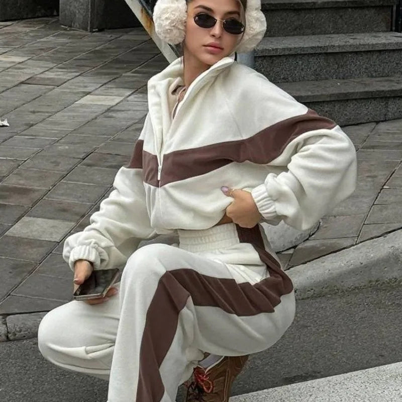 Women's Ready Zip Front Set Street Style Lightweight Hoodie & Pants Two Piece Sports Casual Fashion Loose Outdoor Outfit