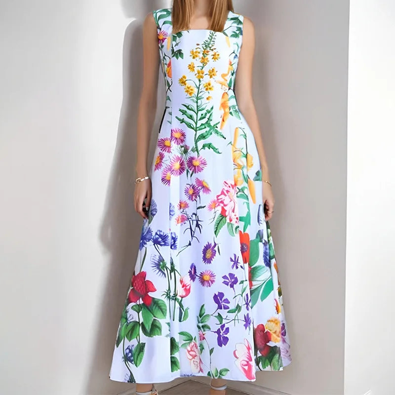 2025 Spring Summer New Fashion Women's Dress Square Collar Backless Sexy Floral Print Tie-Back Large Hem Casual Out Wear Dress