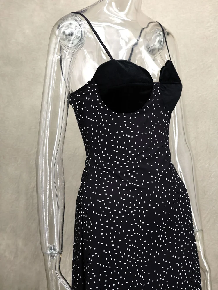 VEITCHE 2025 Women's Holiday Strap Dress Polka Dot Print Sexy A-Line Skirt Commute Wear Casual Women's Fashion