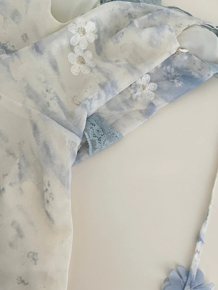 2025 Fairy Print Midi Dress Women Fashion Elegant Vacation Floral Spaghetti Strap Dresses Summer Korean Sexy Bodycon Vestidos