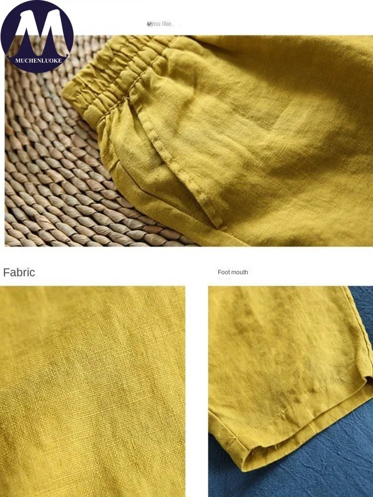 Summer Solid High-Waisted Elastic Waist Pants for Women Korean Fashion Casual Loose Haren Streetwear