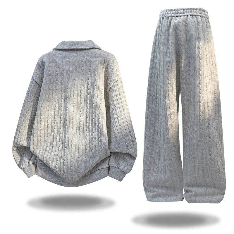 Men Autumn Casual Sportswear Set Two Piece Soft Comfort Fabric Outdoor Activewear Collar Half Zip Hoodie Elastic Waist Sweatpant