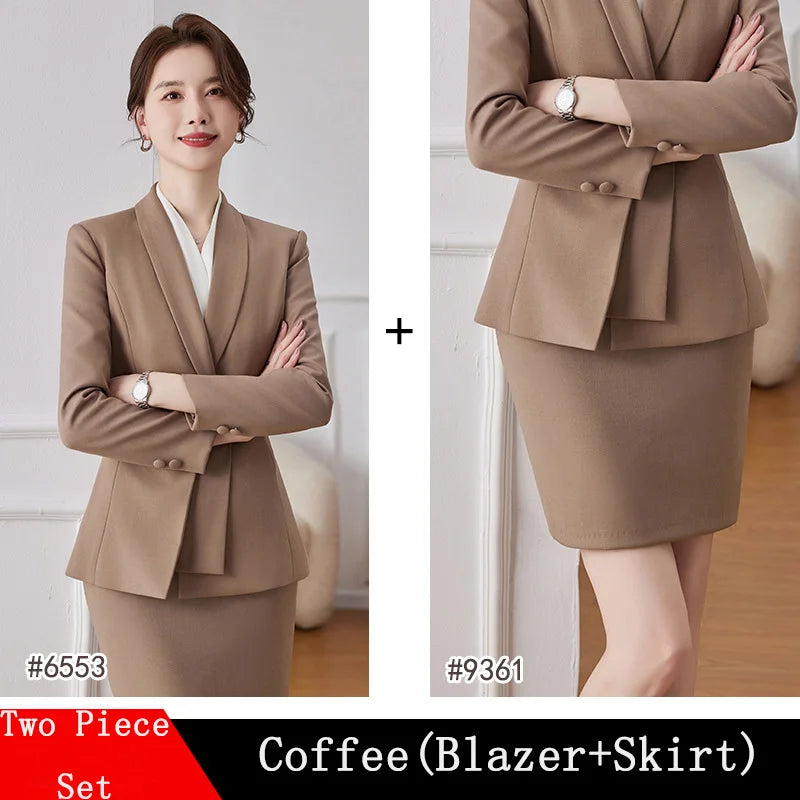 Korean Fashion Skirt Suits for Women Long Sleeve Office Casual Two Piece 2024 New Spring Autumn Button Solid Lapel Pant Suits