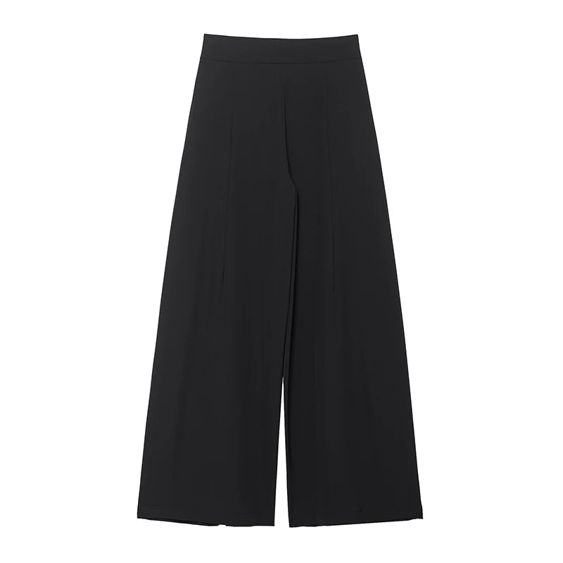 Willshela Women Fashion Black Front Zipper Pleated Wide Leg Pants Vintage Mid Waist Full Length Female Chic Lady Trousers