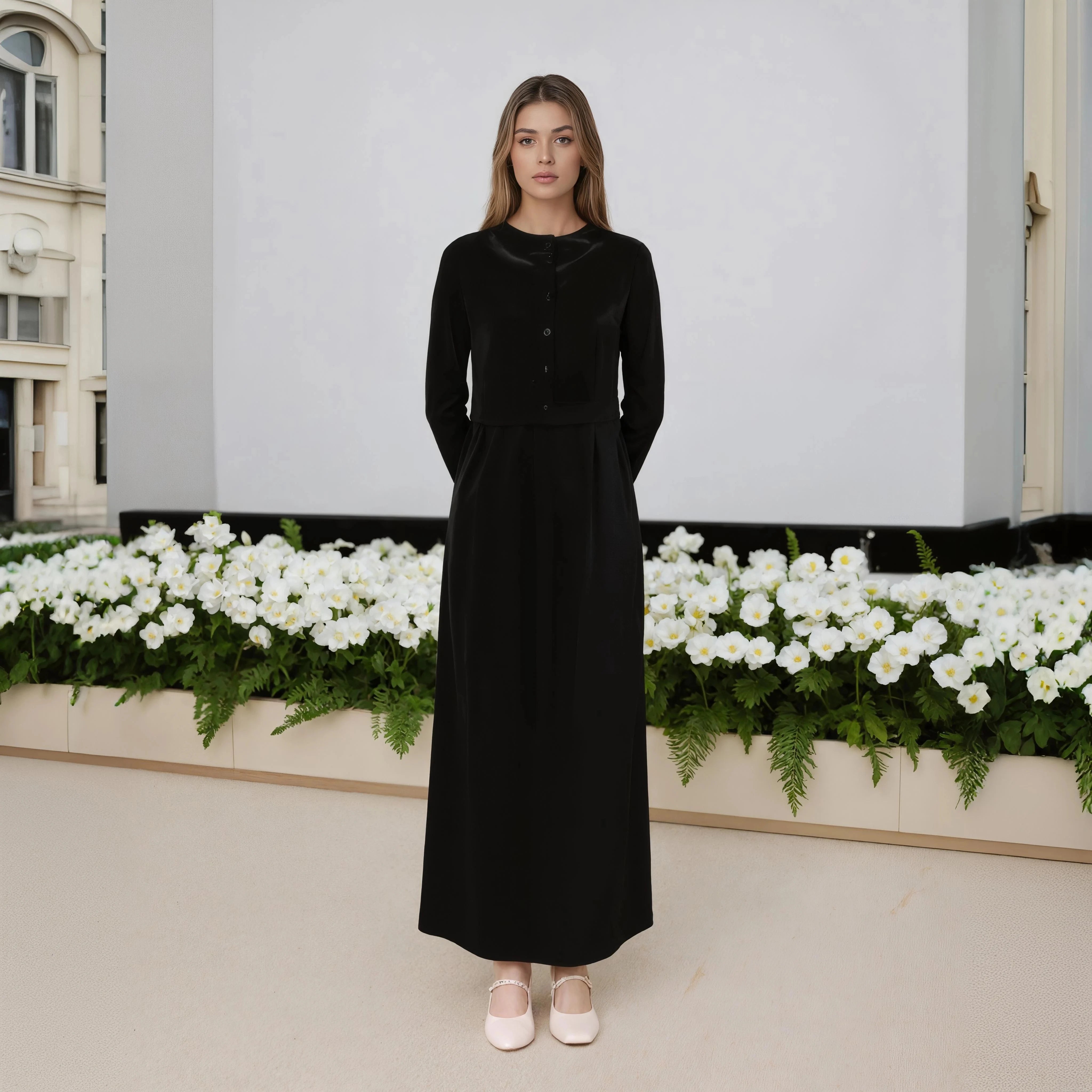 Autumn Winter Fleece Fabric Women Long Sleeve Dress Suit Solid Suspenders Long Dress Single-breasted Cardigan Female Casual Set