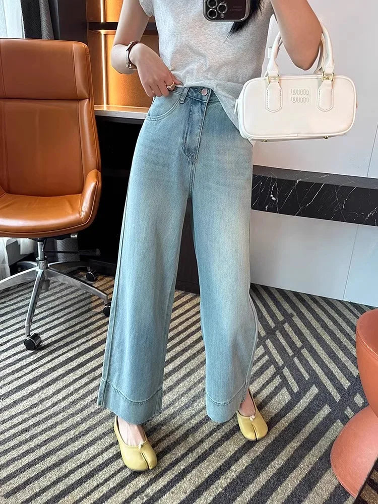 Women's Plus Size Straight-Leg Jeans Autumn Slimming Bell Bottoms 2025 New Arrival Trendy Pants Nine-Point Length