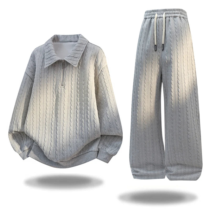 Men Autumn Casual Sportswear Set Two Piece Soft Comfort Fabric Outdoor Activewear Collar Half Zip Hoodie Elastic Waist Sweatpant