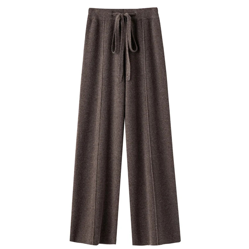New Women Autumn Winter Wide-Leg Pants 100% Merino Wool High Waist Trousers High Quality Soft Casual Straight Leg Slacks Popular