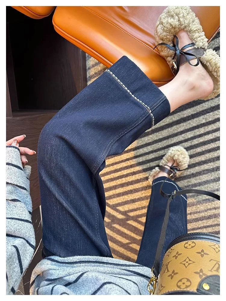 Women's Plus Size Straight-Leg Jeans Autumn Slimming Bell Bottoms 2025 New Arrival Trendy Pants Nine-Point Length