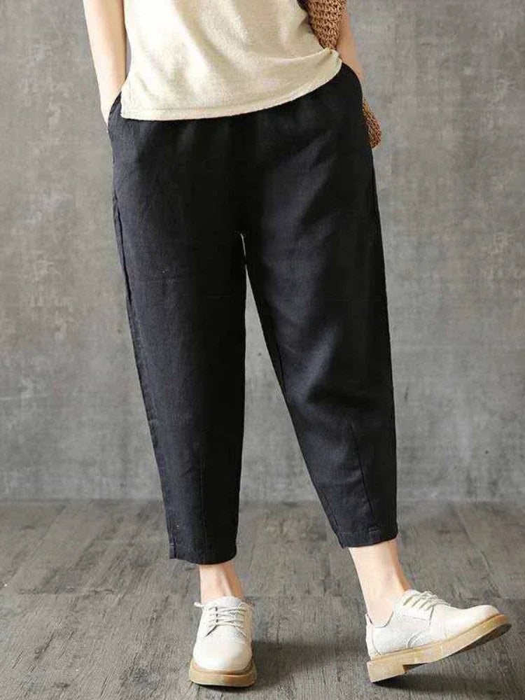 Summer Solid High-Waisted Elastic Waist Pants for Women Korean Fashion Casual Loose Haren Streetwear