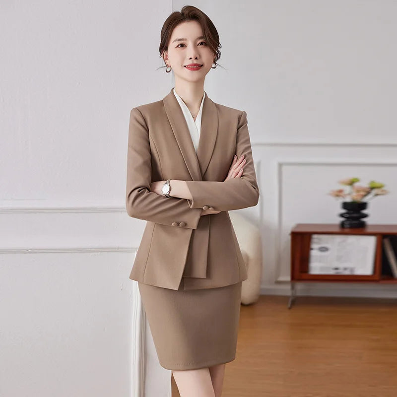 Korean Fashion Skirt Suits for Women Long Sleeve Office Casual Two Piece 2024 New Spring Autumn Button Solid Lapel Pant Suits