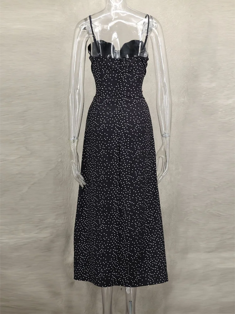 VEITCHE 2025 Women's Holiday Strap Dress Polka Dot Print Sexy A-Line Skirt Commute Wear Casual Women's Fashion