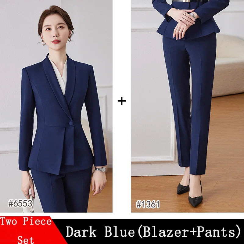 Korean Fashion Skirt Suits for Women Long Sleeve Office Casual Two Piece 2024 New Spring Autumn Button Solid Lapel Pant Suits