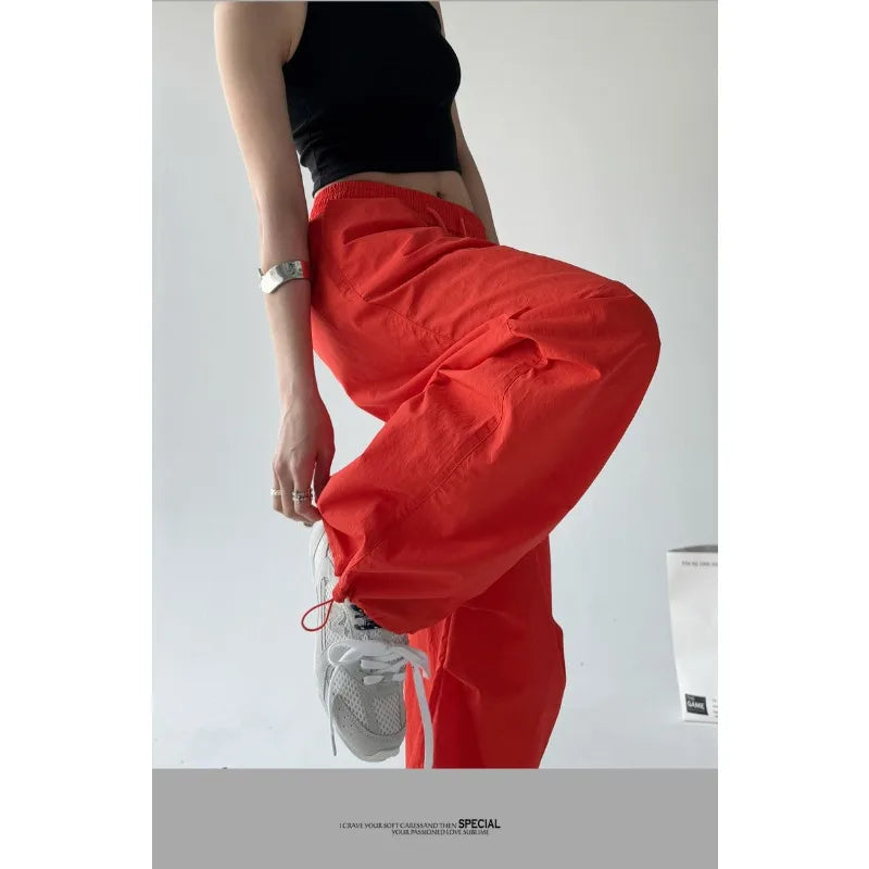 Traf American Retro Hot Girl Work Pants Loose Street Dance Hip-hop Trend Woman Clothing Korean Popular Clothes Women's