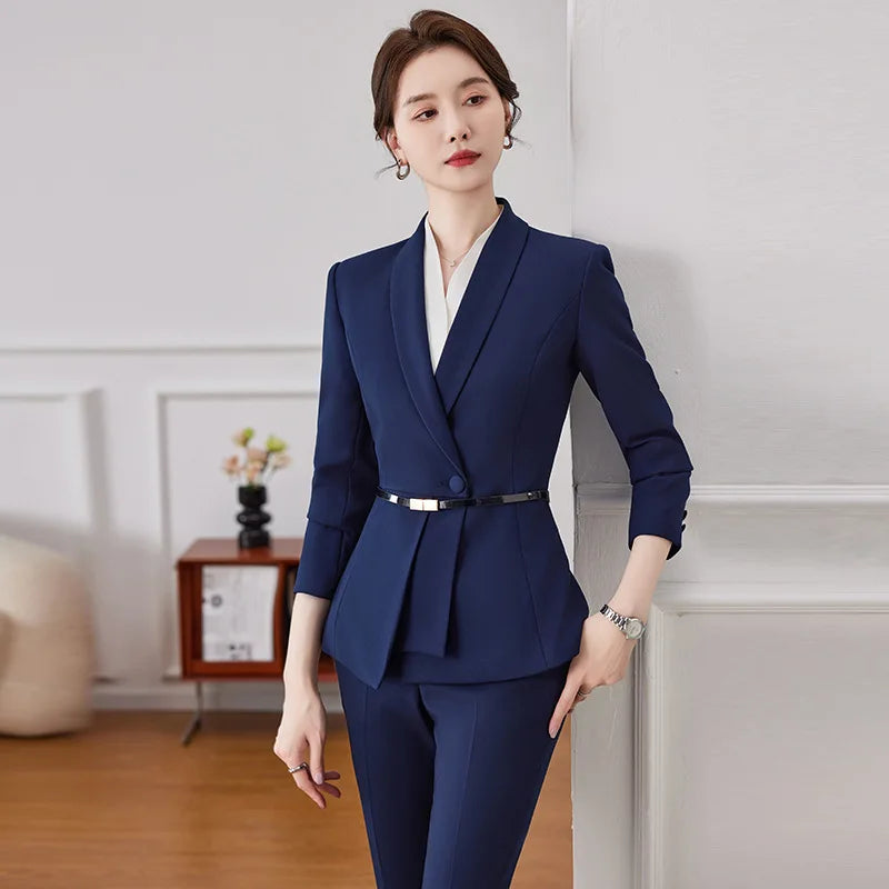 Korean Fashion Skirt Suits for Women Long Sleeve Office Casual Two Piece 2024 New Spring Autumn Button Solid Lapel Pant Suits