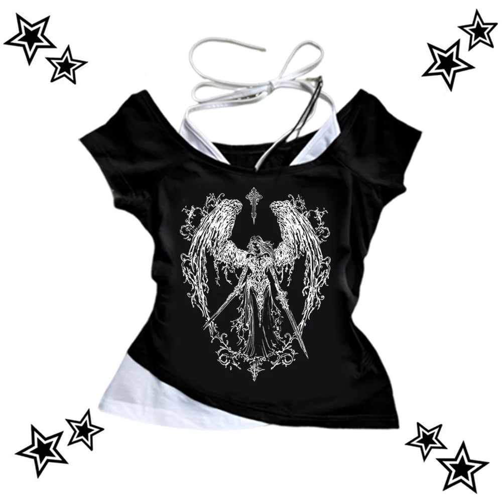 Y2k Retro Strapless Corset Tops Women Harajuku Cropped Crop Tops gothic Print Solid Camis Summer Casual Sleeveless Strap Topsexy