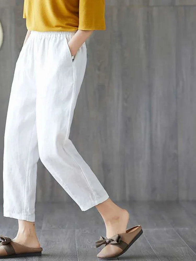 Summer Solid High-Waisted Elastic Waist Pants for Women Korean Fashion Casual Loose Haren Streetwear