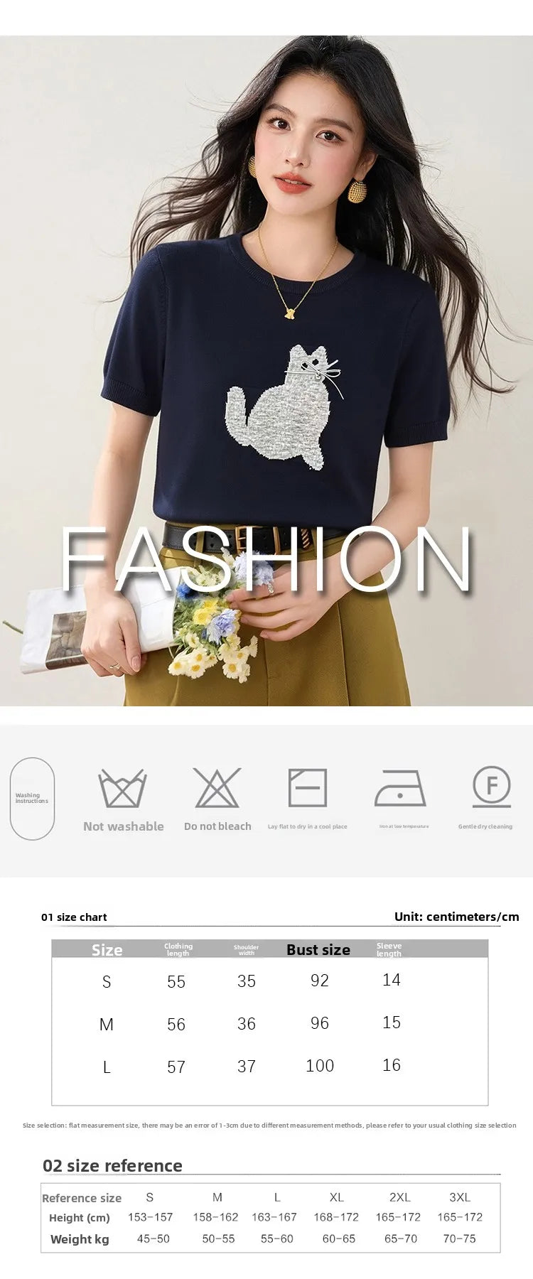 New Summer Cute Cartoon Cat Crew Neck Short Sleeve Printed T-Shirt Versatile Pullover Korean Style Fashion Casual Women's Top