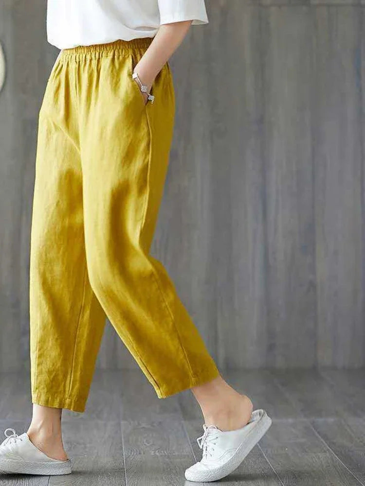 Summer Solid High-Waisted Elastic Waist Pants for Women Korean Fashion Casual Loose Haren Streetwear