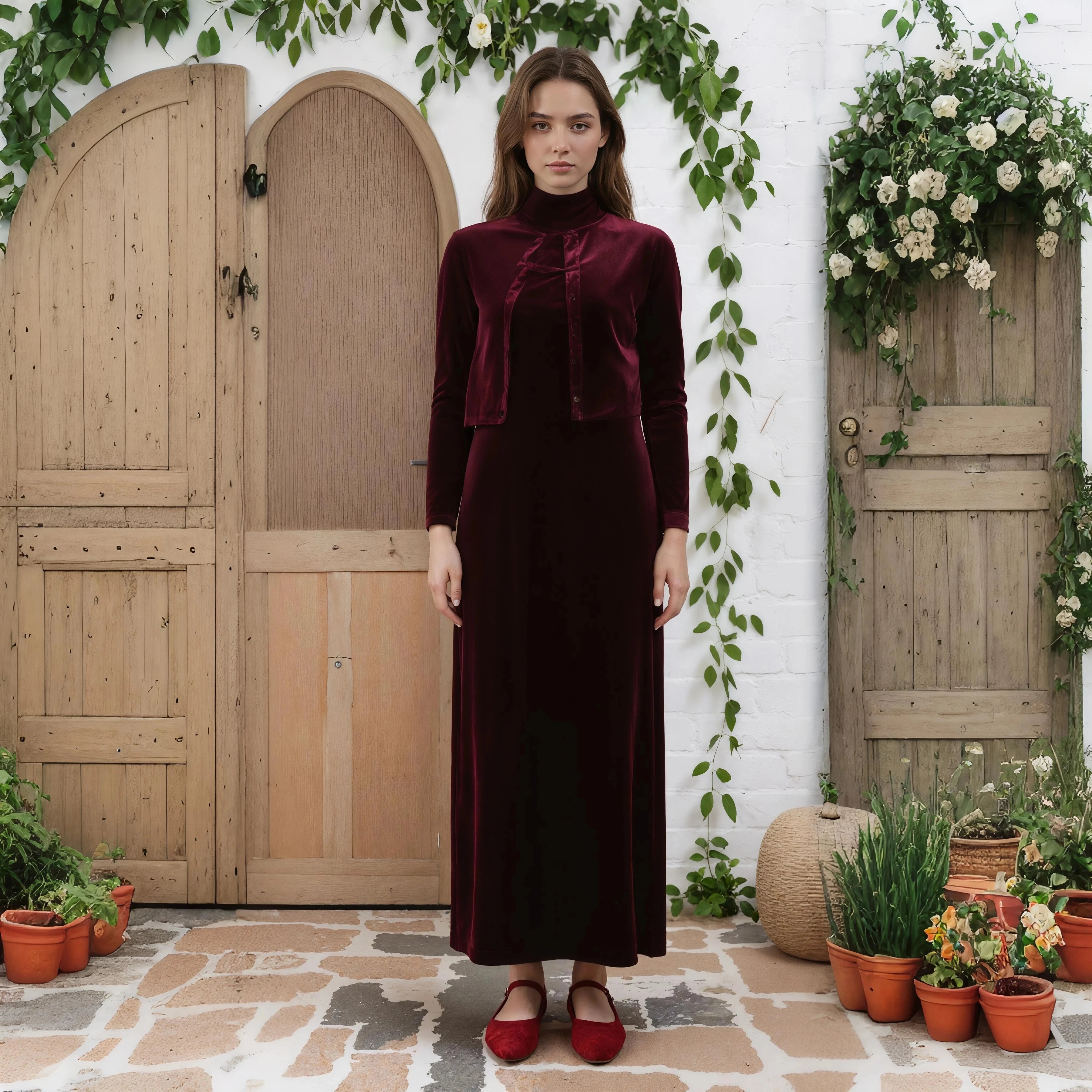 Autumn Winter Fleece Fabric Women Long Sleeve Dress Suit Solid Suspenders Long Dress Single-breasted Cardigan Female Casual Set