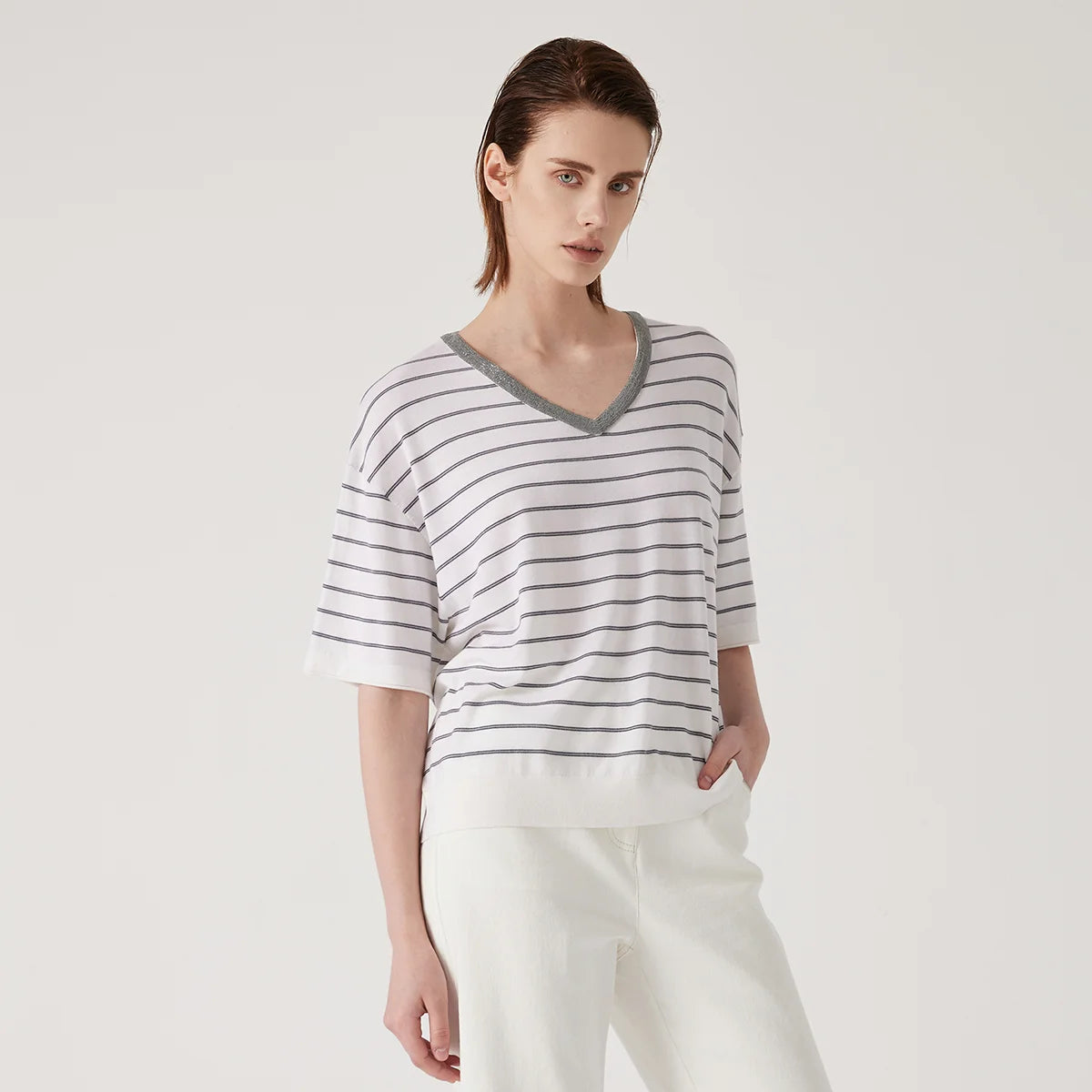 BD3511191 Women's Summer Wool Silk stripe tops Luxury Clothing Comfortable Breathable sweaters knitted tshirts