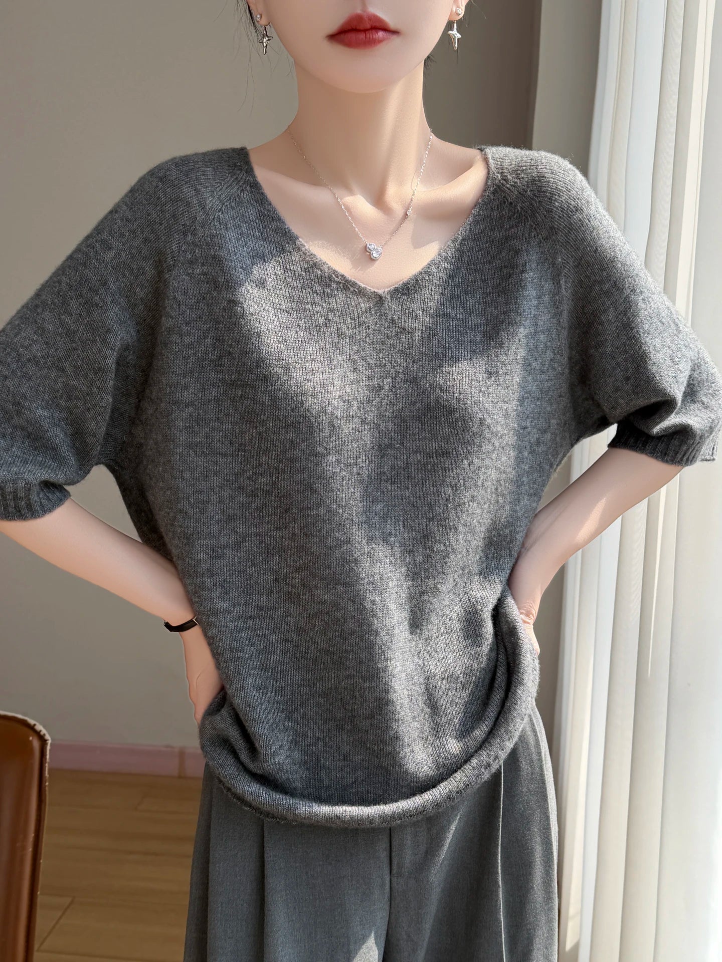 Basic Spring Summer Women's T-Shirts Wool Blend Female Knitwear Loose Pullover Cozy Blouse Half Sleeve Clothing Plus Size Tops