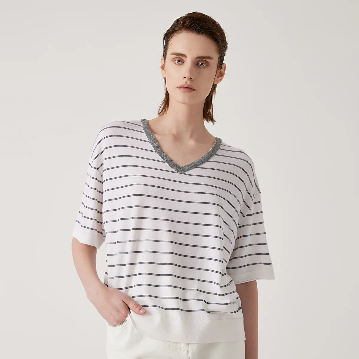 BD3511191 Women's Summer Wool Silk stripe tops Luxury Clothing Comfortable Breathable sweaters knitted tshirts