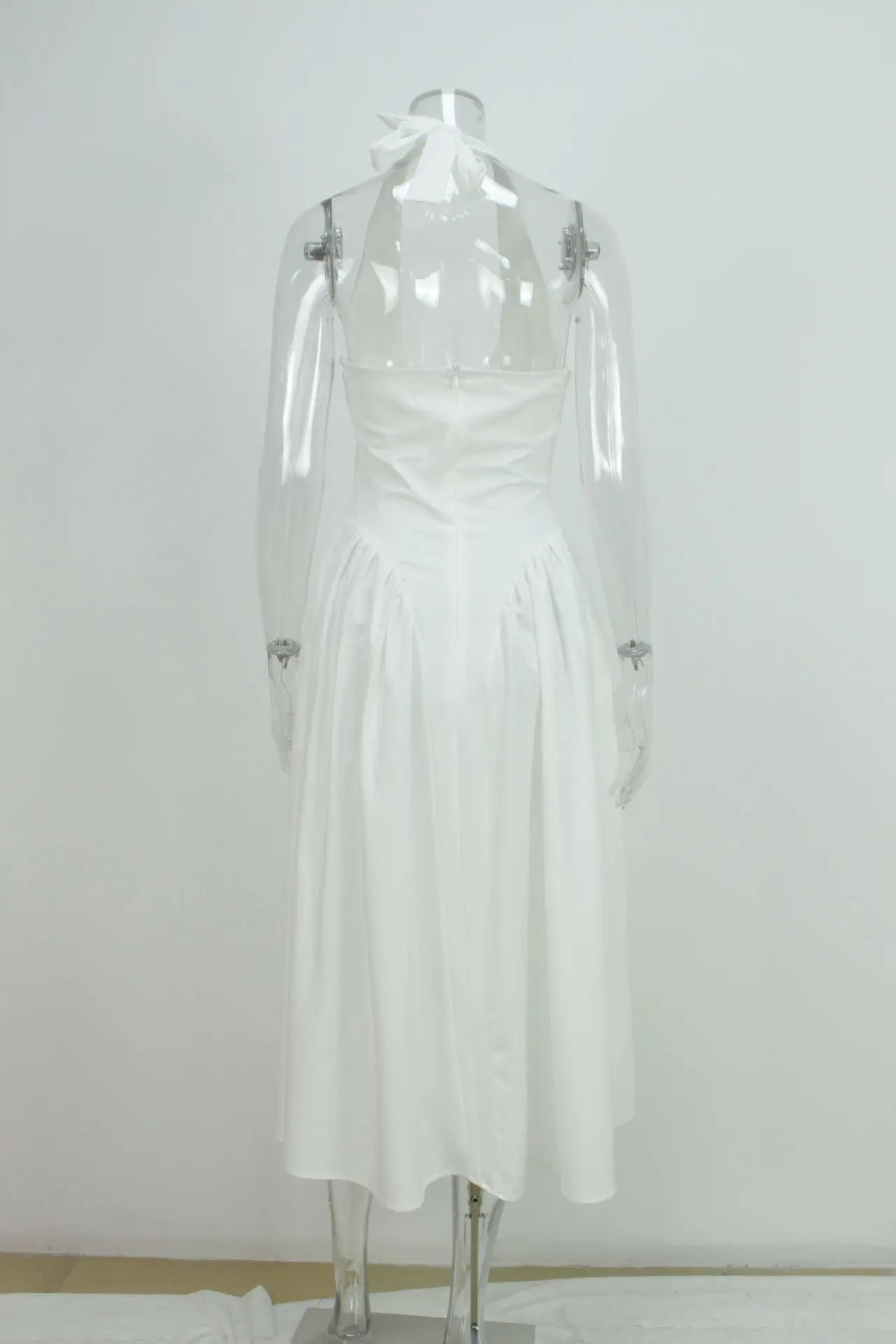 Summer French Style Women Party Dress Socialite Deep V Neck Long Dress Sexy Halter Gathered Waist Slim Fit Solid color Gown