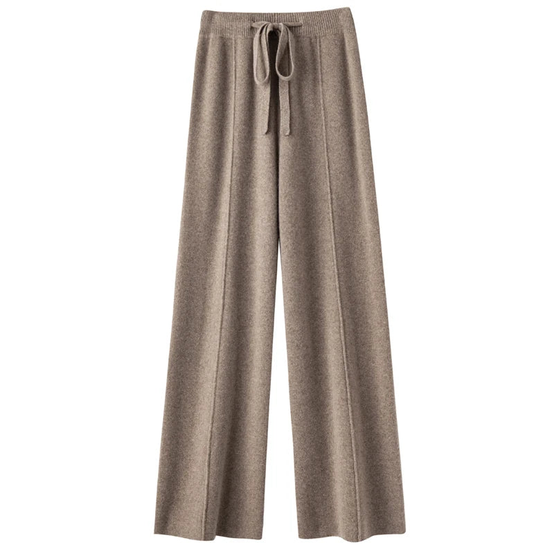 New Women Autumn Winter Wide-Leg Pants 100% Merino Wool High Waist Trousers High Quality Soft Casual Straight Leg Slacks Popular