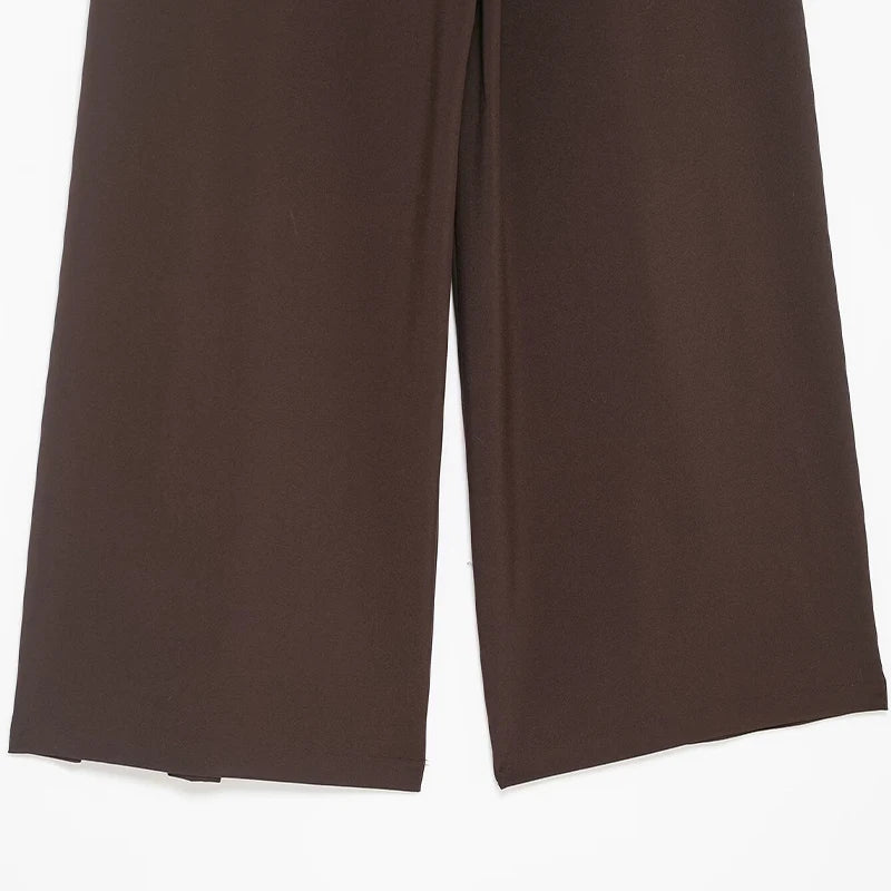 Willshela Women Fashion With Belt Coffee Front Zipper Pleated Wide Leg Pants Vintage Mid Waist Full Length Female Chic Trousers
