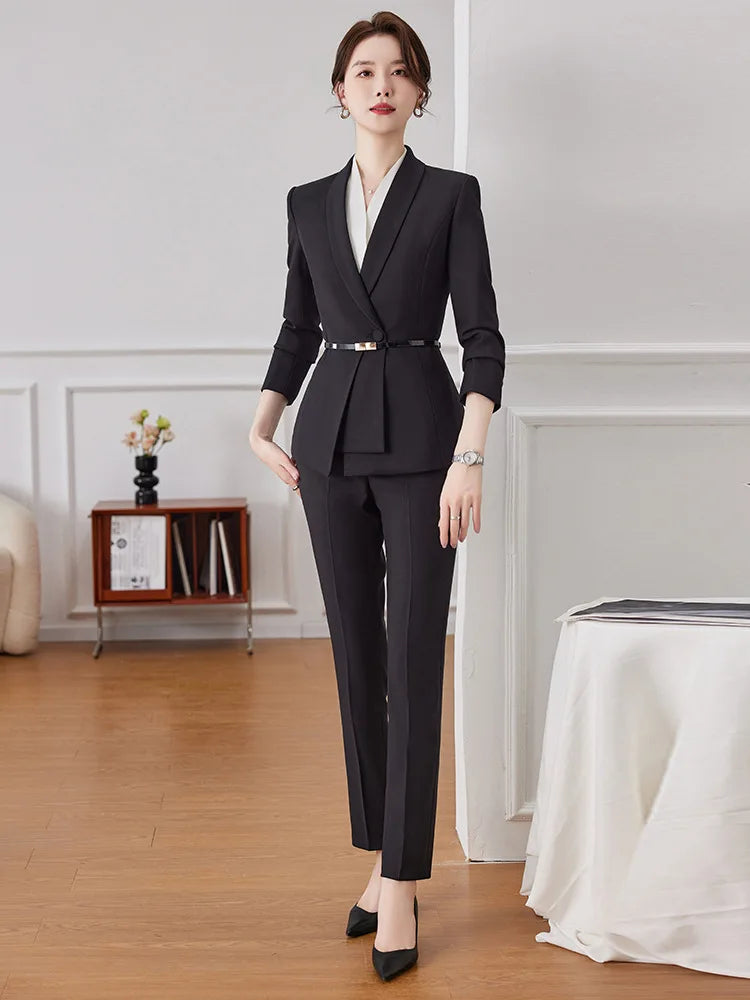 Korean Fashion Skirt Suits for Women Long Sleeve Office Casual Two Piece 2024 New Spring Autumn Button Solid Lapel Pant Suits