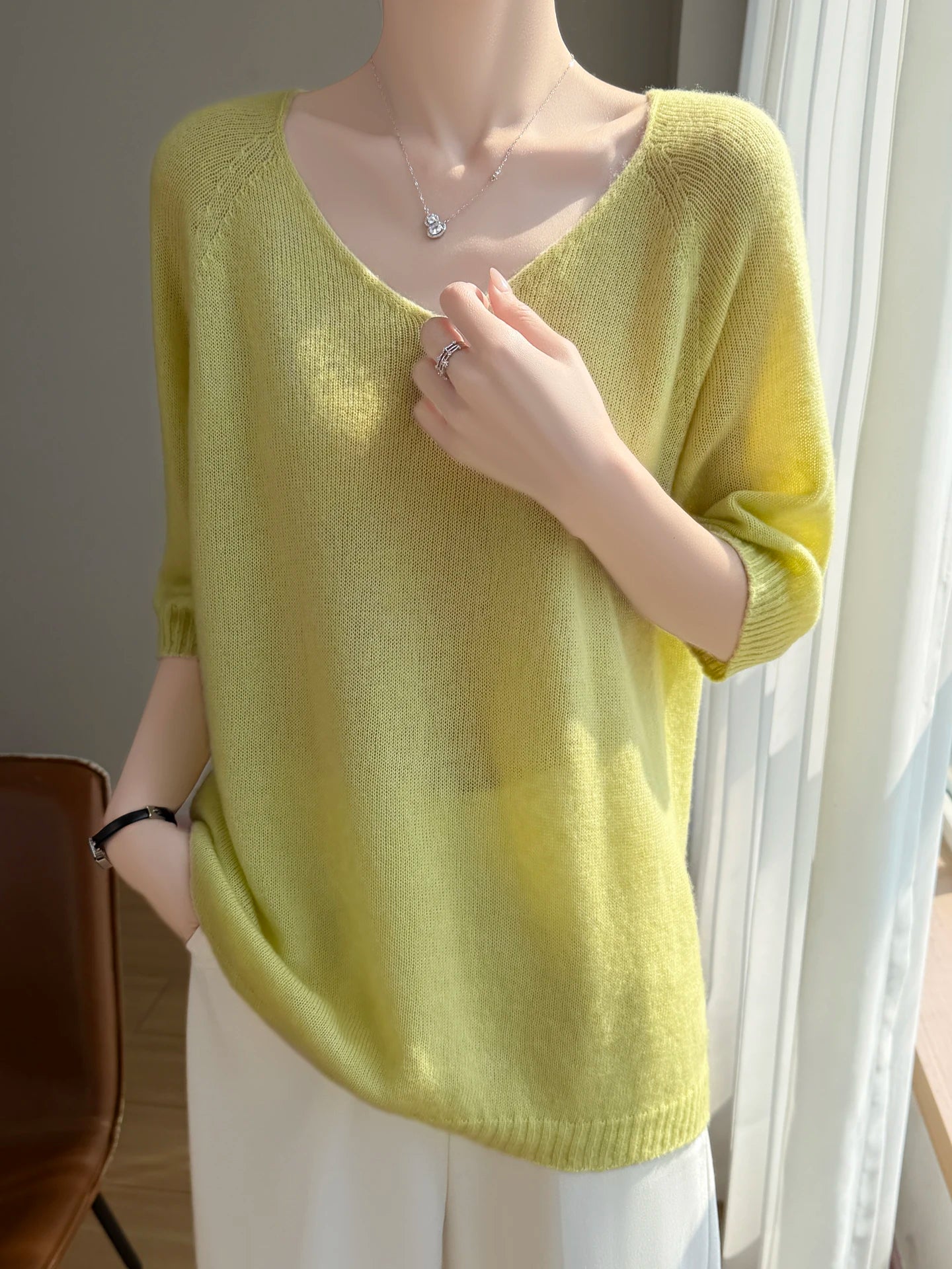 Basic Spring Summer Women's T-Shirts Wool Blend Female Knitwear Loose Pullover Cozy Blouse Half Sleeve Clothing Plus Size Tops