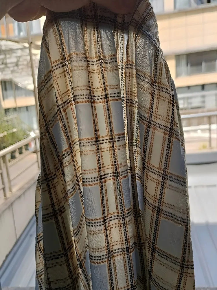 Summer Thin Plaid Pants Women Casual Loose Wide Leg Trousers Korean Style High Waist Hip-hop Streetwear Straight thin Pants