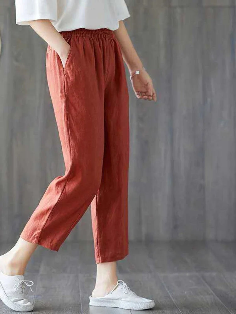 Summer Solid High-Waisted Elastic Waist Pants for Women Korean Fashion Casual Loose Haren Streetwear