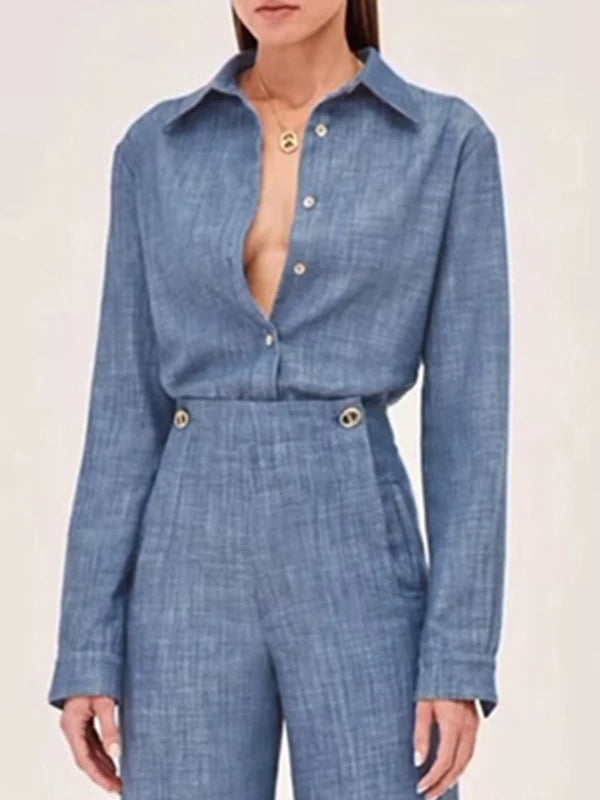 Kristarsgirl Autumn 2025 Simple Urban 2 Pieces Set for Woman Long Shirts Tops High Waisted Long Pants Office Outfits Two Piece