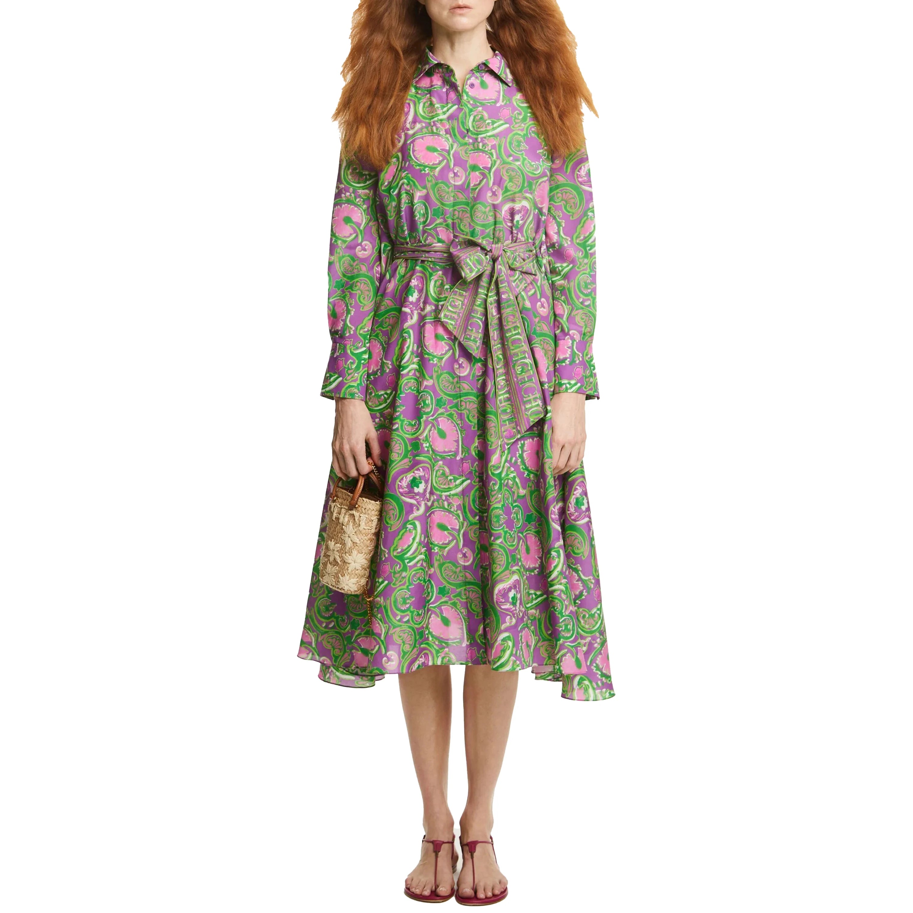 CHCH Women's Dress New Long sleeved Polo Collar Printed Shirt Dress Business Casual Long Dress