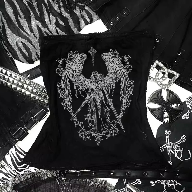 Y2k Retro Strapless Corset Tops Women Harajuku Cropped Crop Tops gothic Print Solid Camis Summer Casual Sleeveless Strap Topsexy
