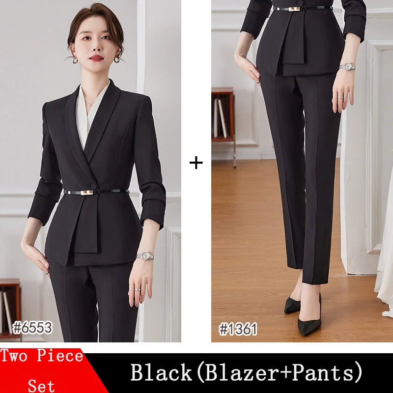 Korean Fashion Skirt Suits for Women Long Sleeve Office Casual Two Piece 2024 New Spring Autumn Button Solid Lapel Pant Suits