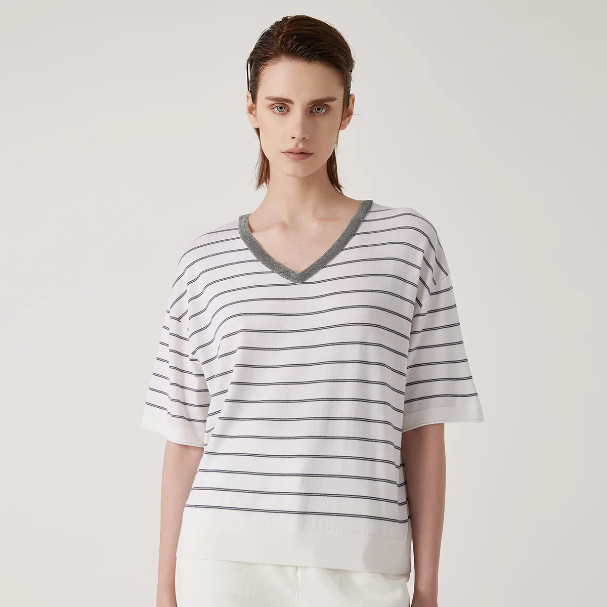 BD3511191 Women's Summer Wool Silk stripe tops Luxury Clothing Comfortable Breathable sweaters knitted tshirts