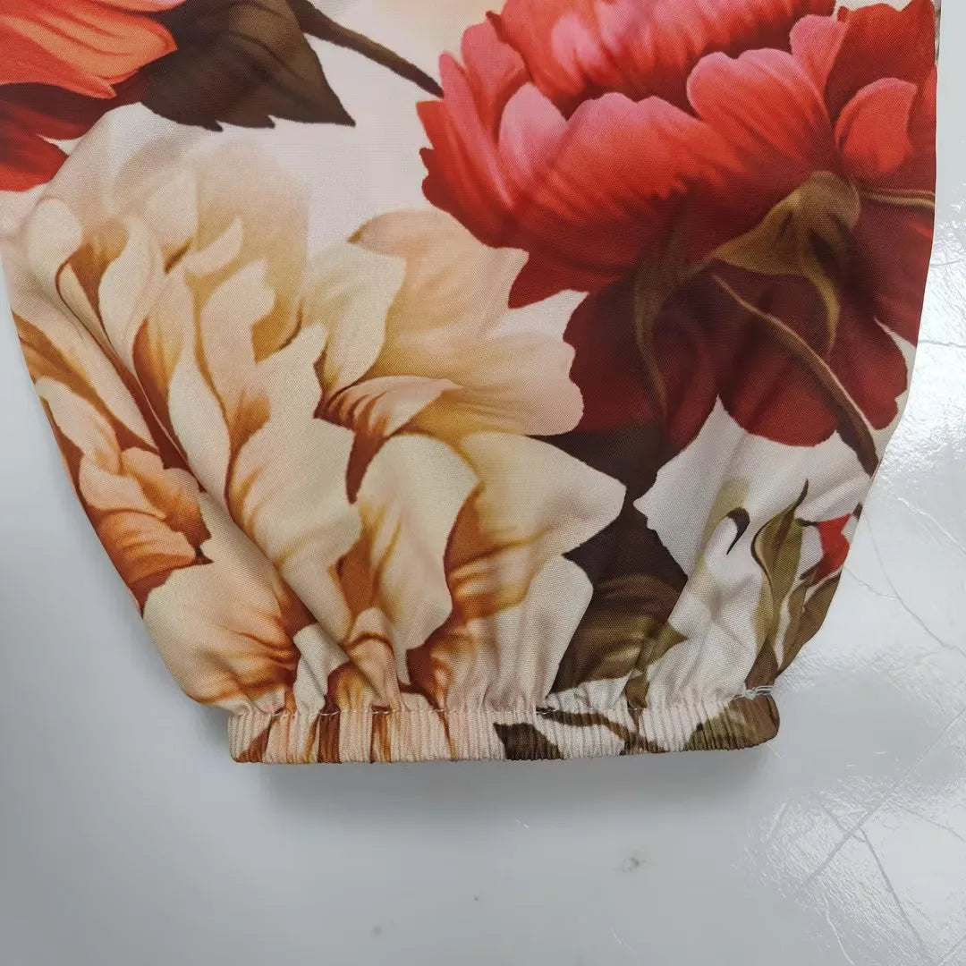 VEITCHE Summer Women Dresses Full Sleeve V Neck Print Floral Dress Loose Casual Floor Length Vestidos Spliced Bohemian Robe