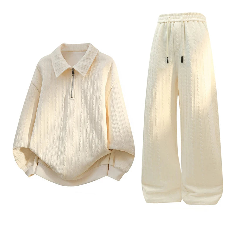 Men Autumn Casual Sportswear Set Two Piece Soft Comfort Fabric Outdoor Activewear Collar Half Zip Hoodie Elastic Waist Sweatpant