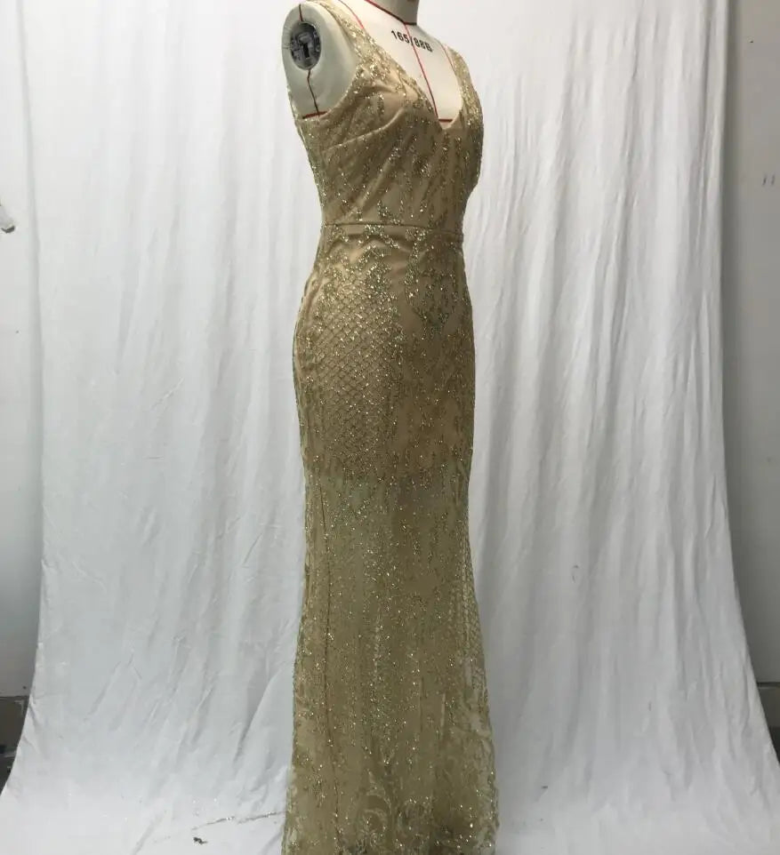 Summer New Sleeveless Sexy V-neck Sequined Solid Color Slim Fit Dress For Women (Real Photo)