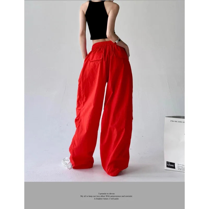 Traf American Retro Hot Girl Work Pants Loose Street Dance Hip-hop Trend Woman Clothing Korean Popular Clothes Women's