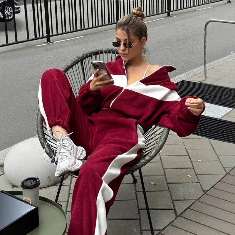 Women's Ready Zip Front Set Street Style Lightweight Hoodie & Pants Two Piece Sports Casual Fashion Loose Outdoor Outfit