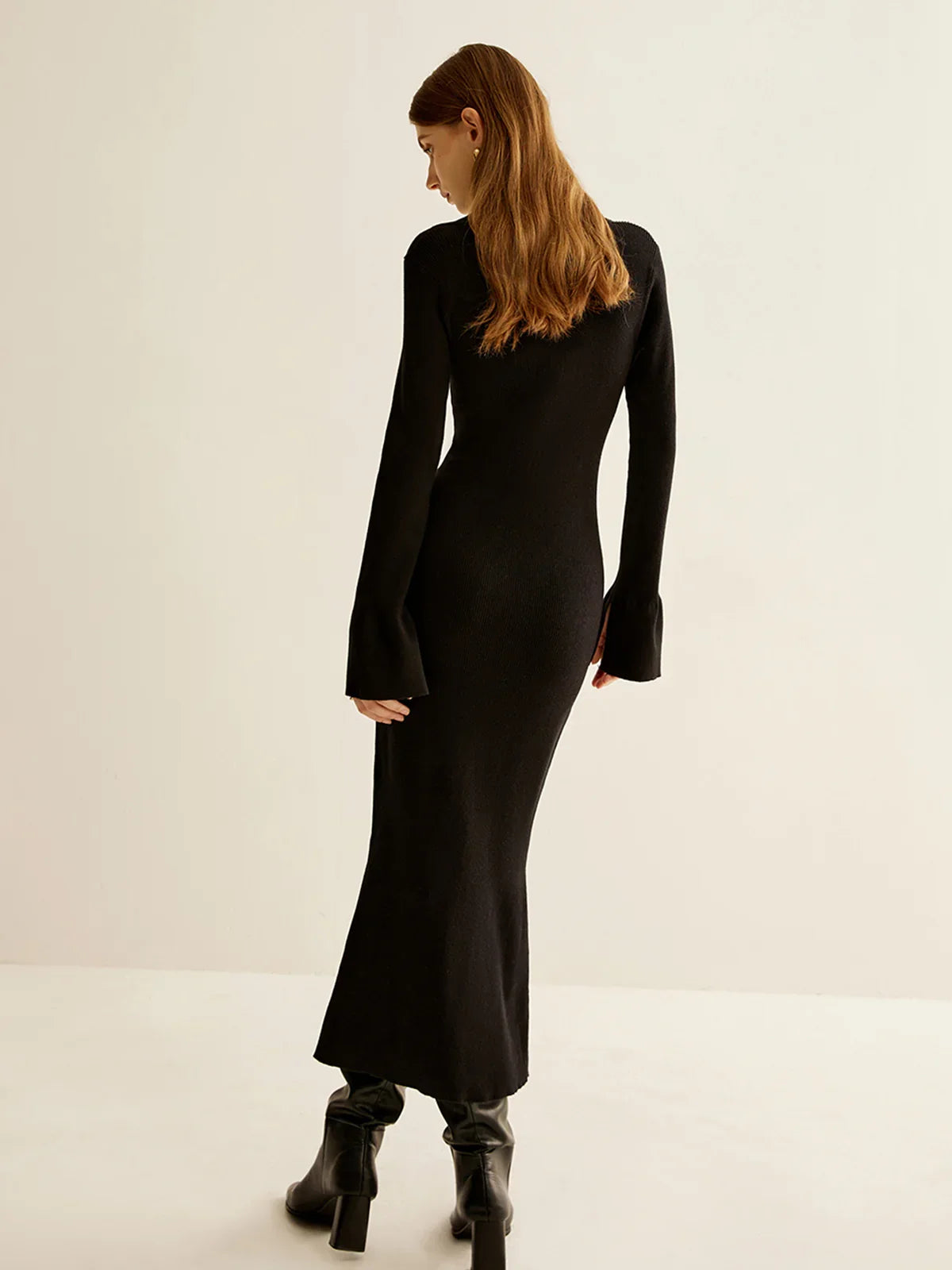 Autumn Winter Sexy Women Knitted Long V-neck Black Maxi Dresses Turn-down Collar Sweater Party Dresses Fashion Female Vestido