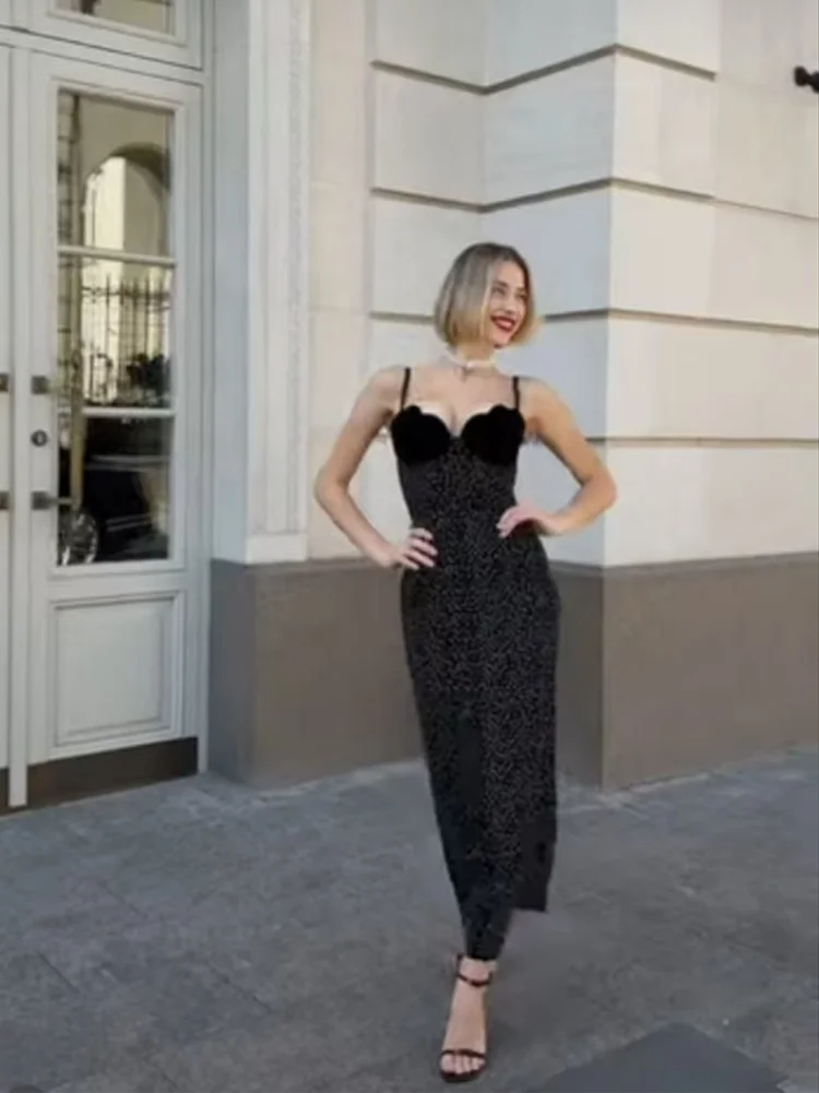 VEITCHE 2025 Women's Holiday Strap Dress Polka Dot Print Sexy A-Line Skirt Commute Wear Casual Women's Fashion