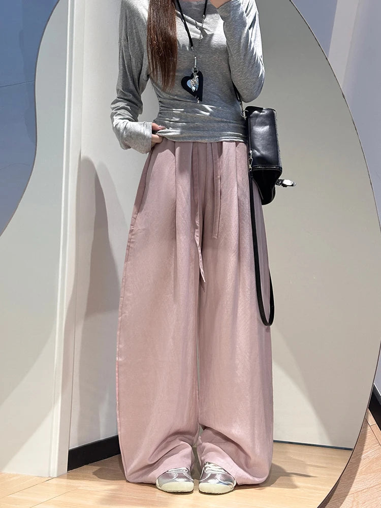 Linen pants with hem, wide-leg pants, women's summer thin, high-waisted, loose, drape, laid-back style Yamamoto pants