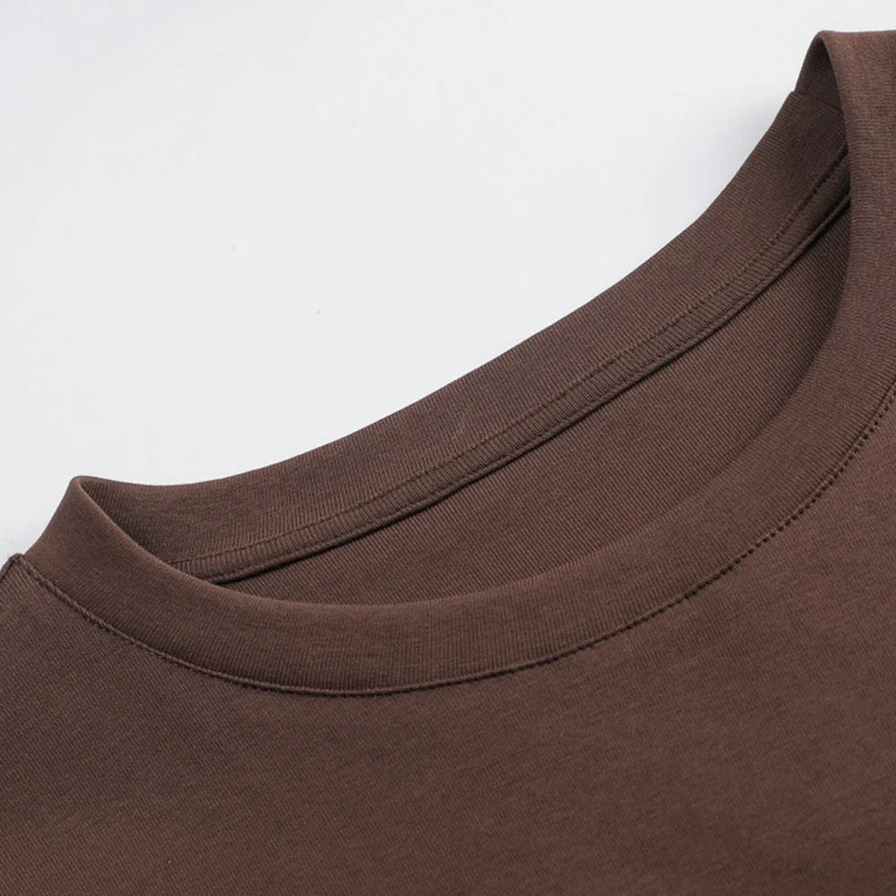 Wine red short sleeved T-shirt for women's summer new high-end cotton fashion plus size irregular round neck casual top