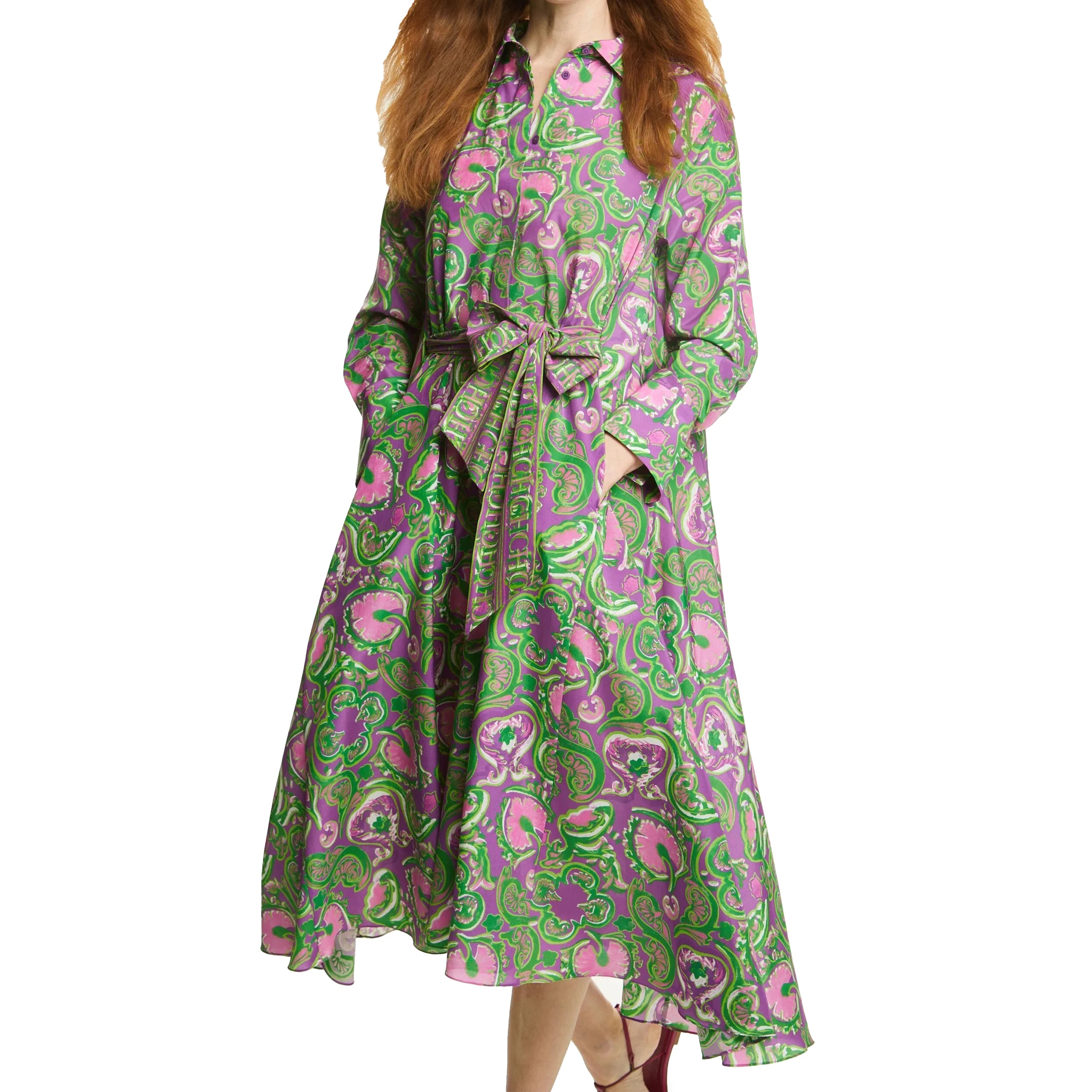 CHCH Women's Dress New Long sleeved Polo Collar Printed Shirt Dress Business Casual Long Dress